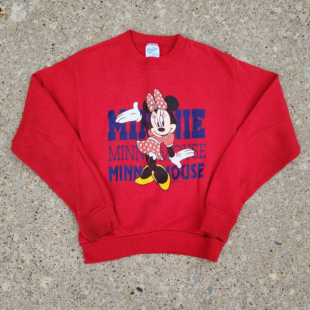 Vintage 80s Girls Minnie Mouse Crewneck Sweatshirt Velva Sheen Tag Medium USA